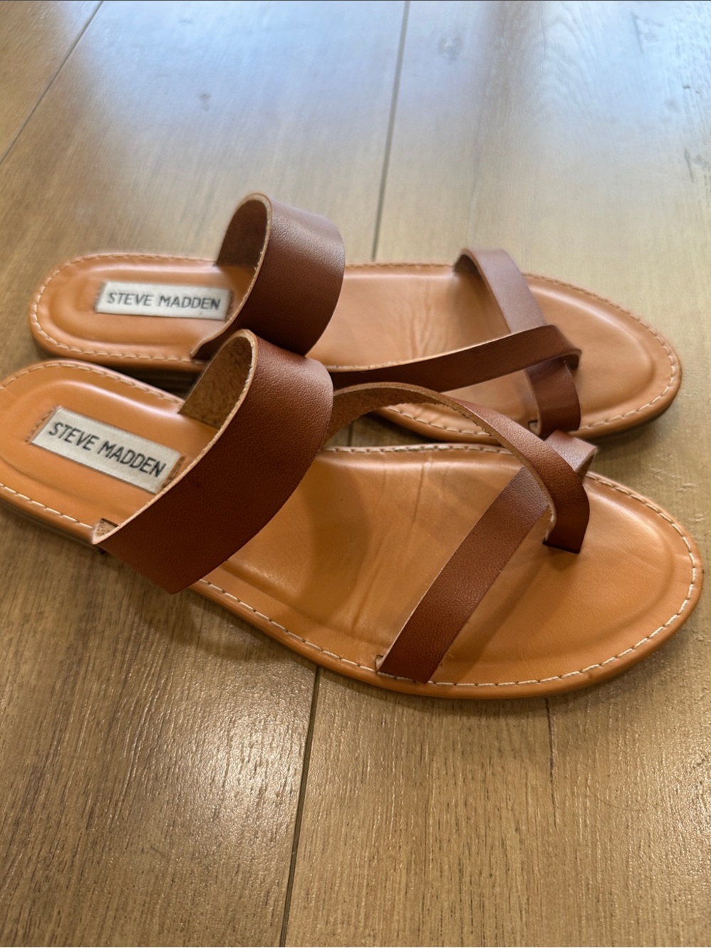 Steve Madden Tan and Brown Strappy Slide Sandals - Picture 6 of 8